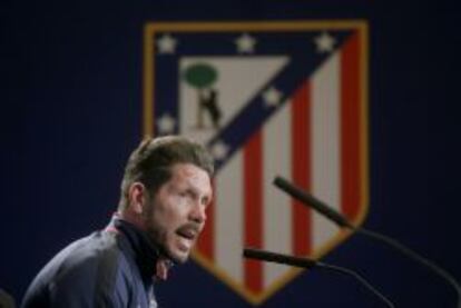 Diego Pablo Simeone, entrenador del Atlético de Madrid, durante una rueda de prensa.