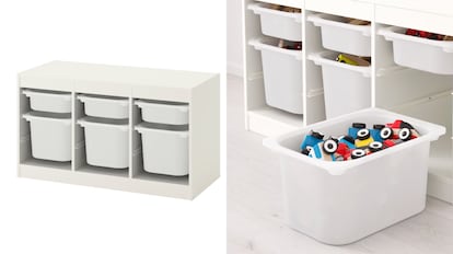 Un almacenaje resistente y divertida de Ikea para guardar y organizar los juguetes, sentarse, jugar y relajarse.