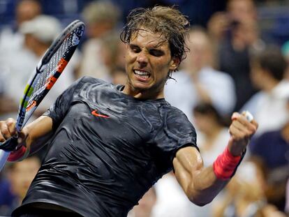 Rafael Nadal celebra la victoria conseguida en su debut en el US Open sobre Borna Coric, al que ganó por 6-3, 6-2, 4-6 y 6-4.