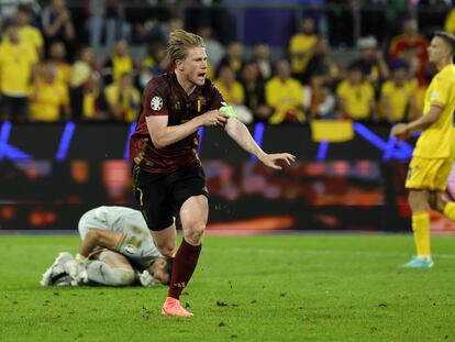 Kevin de Bruyne celebra su gol ante Rumania en la fase de grupos de la Eurocopa.