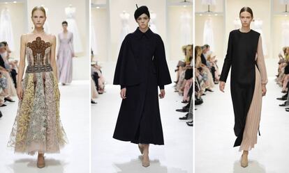 Tres modelos del desfile de Alta Costura de Dior otoño/invierno 2018-2019.