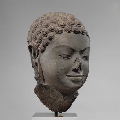 This December 2005 photo shows a 7th century sculpture titled "Head of Buddha" at the Metropolitan Museum of Art in New York