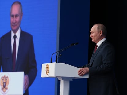 El presidente de Rusia, Vladimir Putin, durante un discurso.