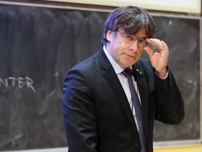 Carles Puigdemont, en el Trinity College de Dublín (Irlanda), este martes.