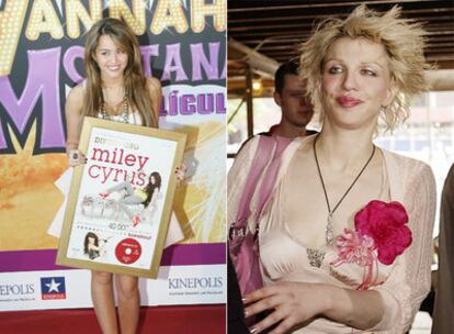 Miley Cyrus, en Madrid en abril (izquierda), y Courtney Love, en un tribunal en Manhattan en 2004.