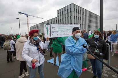 Manifestación de sanitarios en la ciudad de Lieja celebrada el jueves. 