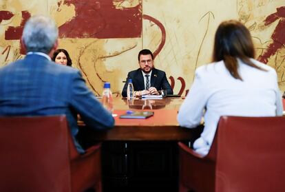 El presidente Pere Aragonès, en un momento de la reunión del Govern el pasado martes en el Palau de la Generalitat,