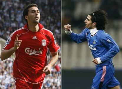 Arbeloa y De la Red celebran sendos goles con el Liverpool y el Getafe.