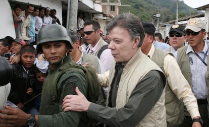 El presidente Juan Manuel Santos al llegar a Toribío este miércoles.