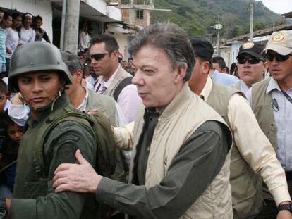 El presidente Juan Manuel Santos al llegar a Toribío este miércoles.