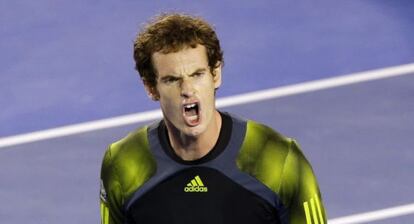 Murray celebra un punto contra Federer. 