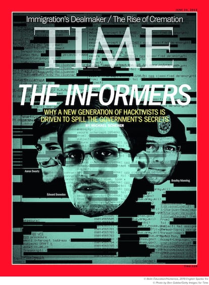 Portada de la revista 'Time' dedicada a Edward Snowden, Aaron Swartz y Chelsea Manning (entoces Bradley Manning).