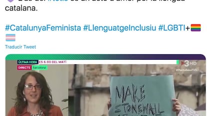 Tuit de la consejera de Igualdad y Feminismos, Tània Verge, a propósito del uso de 'totis'.