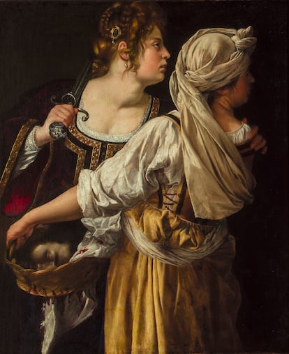 'Judit y su criada', 1618-1619. Artemisia Gentileschi. Óleo sobre lienzo,114 × 93,5 cm. Gallerie degli Uffizi, Florencia.