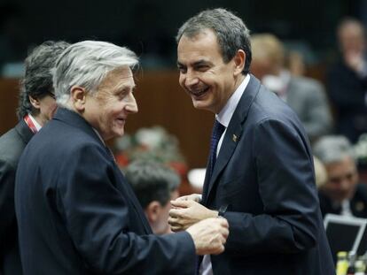 Jos&eacute; Luis Rodr&iacute;guez Zapatero y Jean Claude Trichet en octubre de 2011-