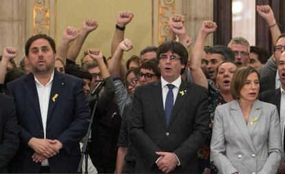 Celebración en el Parlament tras la proclamación de la república catalana, el 27 de octubre de 2017.