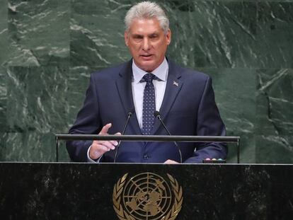 El presidente cubano Miguel Díaz-Canel durante su intervención