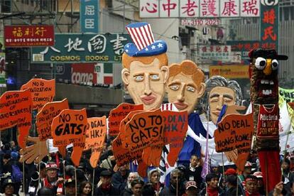 Protesta en Hong Kong contra la globalización, en la que participaron personas de toda Asia en diciembre pasado.