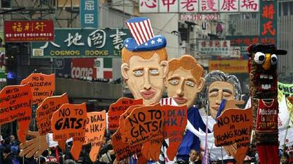 Protesta en Hong Kong contra la globalización, en la que participaron personas de toda Asia en diciembre pasado.