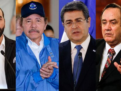 Los presidentes Nayib Bukele, de El Salvador; Daniel Ortega, de Nicaragua; Juan Orlando Hernández, de Honduras; y  Alejandro Giammattei, de Guatemala.