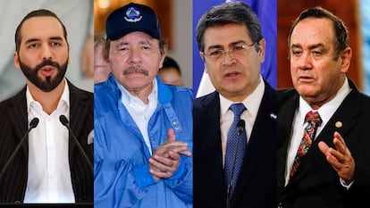 Los presidentes Nayib Bukele, de El Salvador; Daniel Ortega, de Nicaragua; Juan Orlando Hernández, de Honduras; y Alejandro Giammattei, de Guatemala.