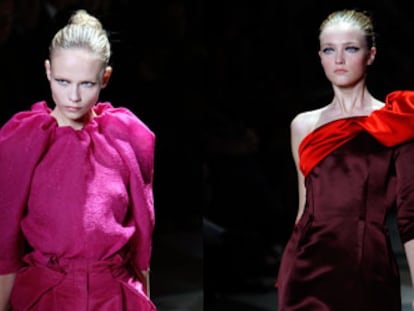 Varias de las modelos del desfile de Lanvin, ayer en la semana de la moda de París.
