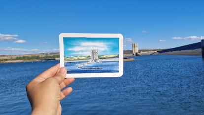 Dibujo de la torre del embalse de Santillana.