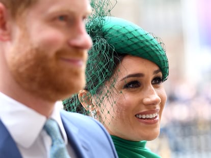 Los duques de Sussex, Enrique de Inglaterra y Meghan Markle, en un acto en la abadía de Westminster, en Londres, el 9 de marzo de 2020.