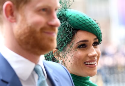 Los duques de Sussex, Enrique de Inglaterra y Meghan Markle, en un acto en la abadía de Westminster, en Londres, el 9 de marzo de 2020.