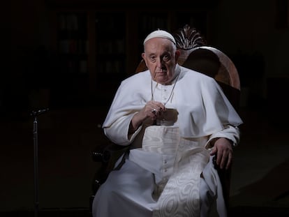 Pope Francis pauses during an interview with The Associated Press at The Vatican, Tuesday, Jan. 24, 2023.