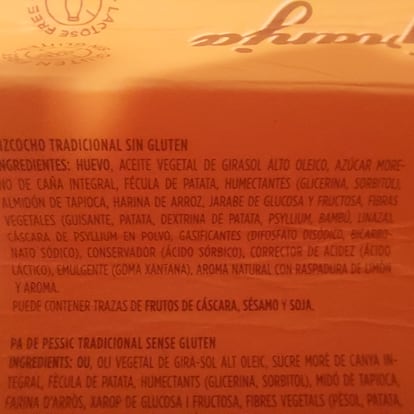 Lista de ingredientes de bizcocho gourmet