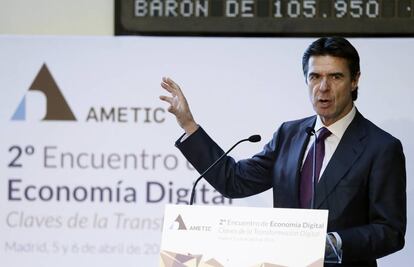 El EXministro de Industria, Energ&iacute;a y Turismo, Jos&eacute; Manuel Soria, durante su intervenCi&oacute;n en la inauguraci&oacute;n del Segundo Encuentro sobre econom&iacute;a digital.