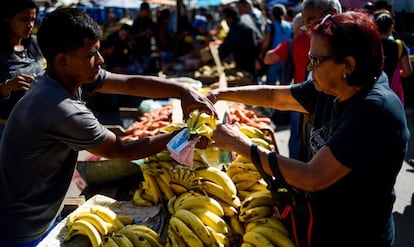 Una mujer compra fruta en un mercado de Caracas este miércoles.