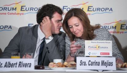 Albert Rivera y Carina Mejías, esta mañana, en un acto en Barcelona.