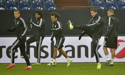 Los jugadores del Madrid, durante el último entrenamiento.