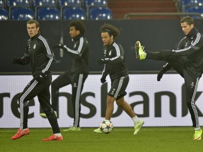 Los jugadores del Madrid, durante el último entrenamiento.