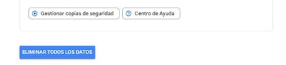 Botón para eliminar las copias de seguridad de WhatsApp en Drive