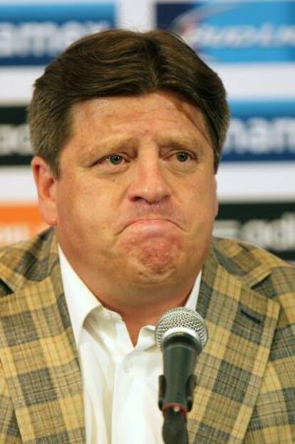 Miguel Herrera, en una conferencia en Houston.