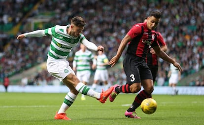 Patrick Roberts marca el tercer gol del Celtic ante el Lincoln.