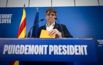 Puigdemont, este lunes durante su comparecencia en Argelès-sur-Mer (Francia).