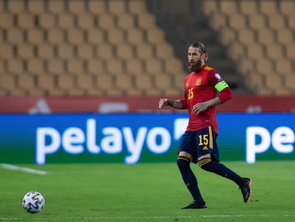 Sergio Ramos, durante su último partido con la selección española.