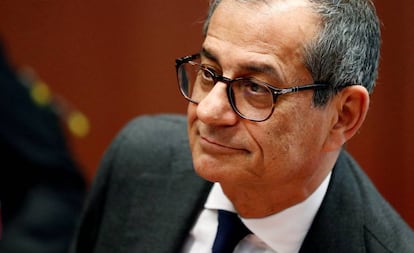 El ministro de Finanzas italiano, Giovanni Tria, en el último Eurogrupo.