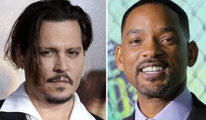 A combination photo showing actors Johnny Depp (L) posing during premiere of "The Danish Girl" in Los Angeles, California, November 21, 2015 and Will Smith attending the premiere of the film "Suicide Squad" in New York, August 1, 2016. REUTERS/Kevork Djansezian, Andrew Kelly/File Photos