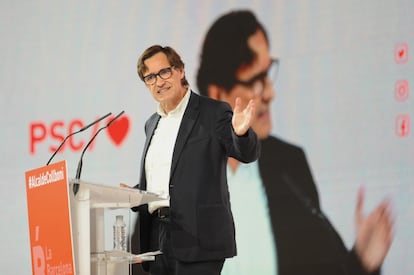 Salvador Illa, durante su intervención este sábado en Barcelona.