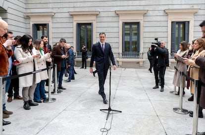 Pedro Sánchez, durante el acto institucional por el Día de la Constitución, este martes en el Congreso de los Diputados.