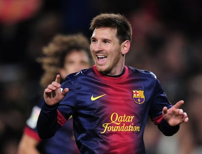 Messi celebra su tanto de penalti.