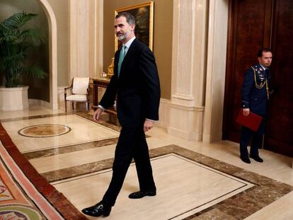 El Rey Felipe VI poco antes de la audiencia a la &uacute;ltima promoci&oacute;n del Cuerpo de Ingenieros de Caminos, Canales y Puertos del Estado.