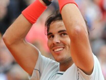 Rafael Nadal celebra la victoria ante Tsonga.