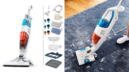 Aspirador con vapor Rowenta Clean & Steam 3 en 1 que incluye dos depósitos.