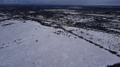 Sabinas Hidalgo, en Nuevo León, cubierto de blanco.